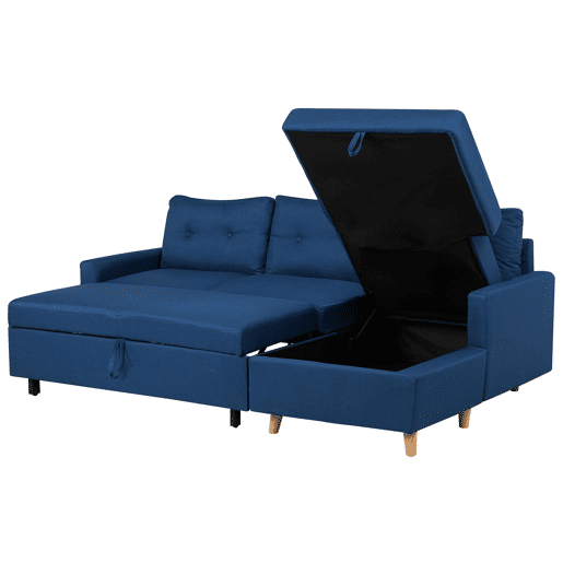 Sofá-cama de canto FLAKK Tecido Azul marinho com arrumação 4 lugares à esquerda