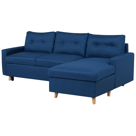 Sofá-cama de canto FLAKK Tecido Azul marinho com arrumação 4 lugares à esquerda