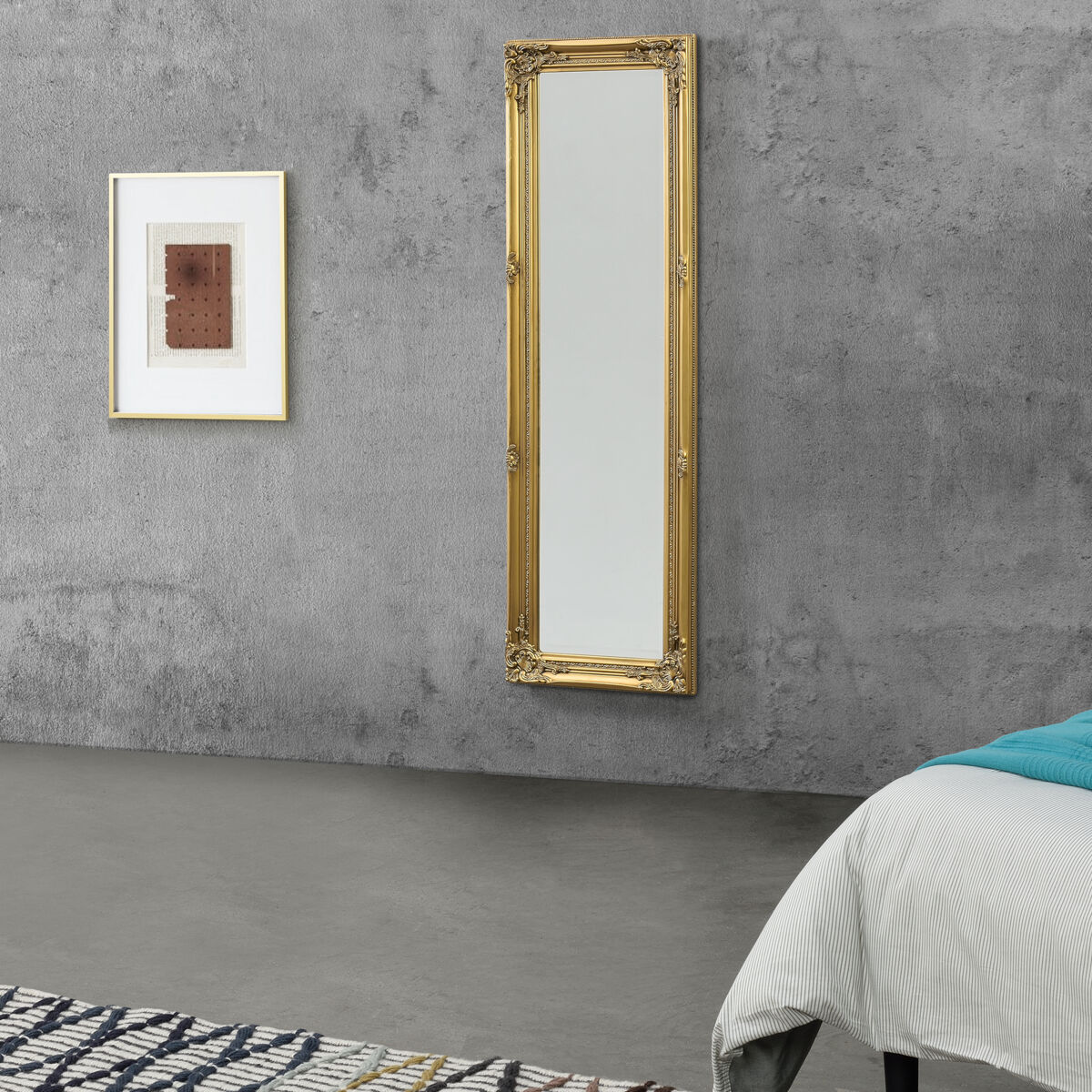 Espejo de pared - cuerpo entero - livorno - 132 x 42 x 3,5 cm - marco eucalipto - dorado [en.casa]