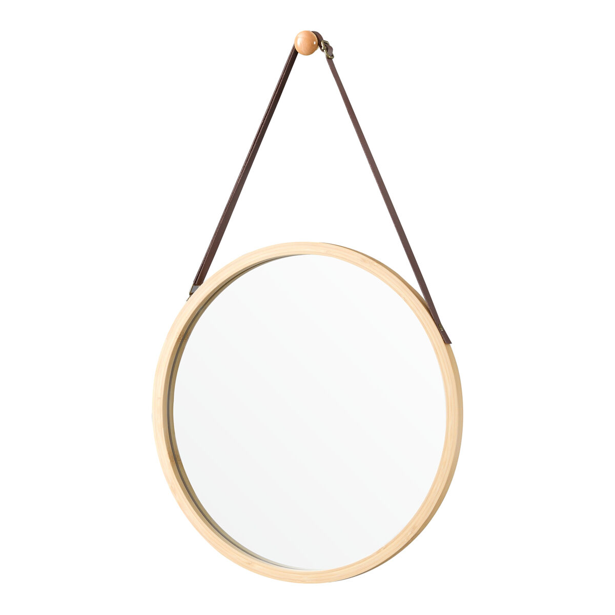Espejo de pared para el baño bykle con correa 60 x ø 38 cm bambú natural [en.casa]