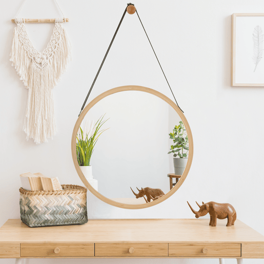 Espelho de parede para casa de banho Bykle com alça 60 x Ø 38 cm bambu natural en.casa.