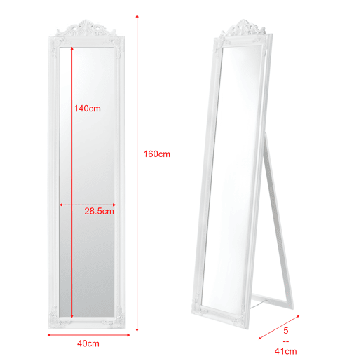 Espelho de pé Arezzo - 160x40 cm - Inclinável - Regulável - Moldura de eucalipto - Branco en.casa.