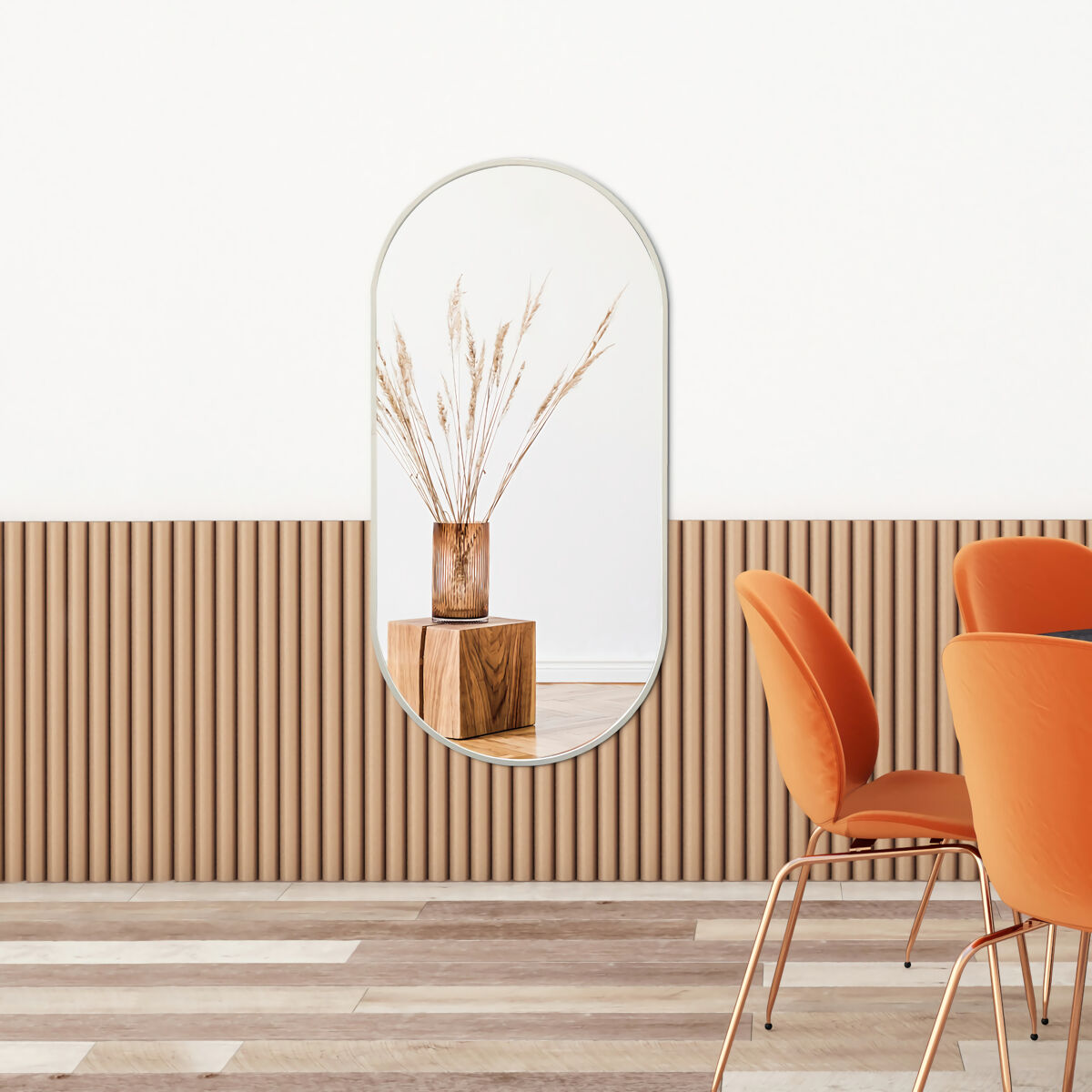 Espejo de pared para el baño corato aluminio elíptica 40 x 80 cm blanco [en.casa]
