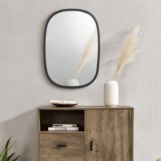 Espelho de parede Copertino Oval Elegante Oval MDF 70 x 50 cm - Preto mate pt.casa.