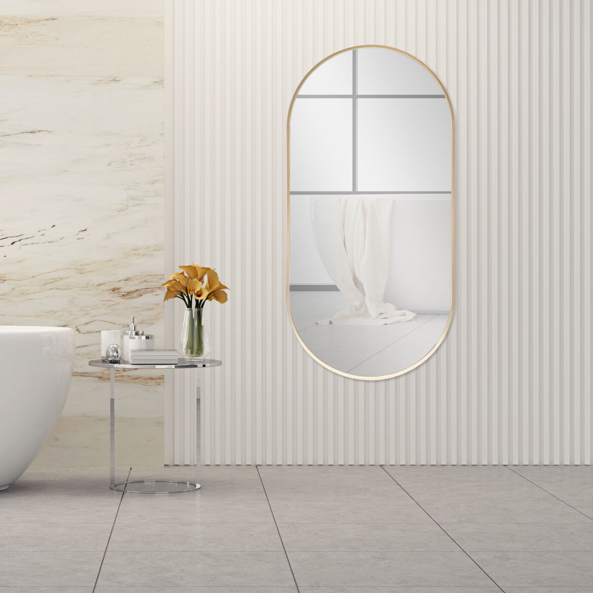 Espejo de pared para el baño corato aluminio elíptica 40 x 80 cm dorado [en.casa]