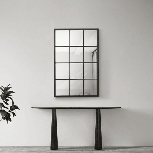 Espelho de parede Cupello com 12 peças quadradas MDF 90 x 60 cm - Preto mate en.casa.