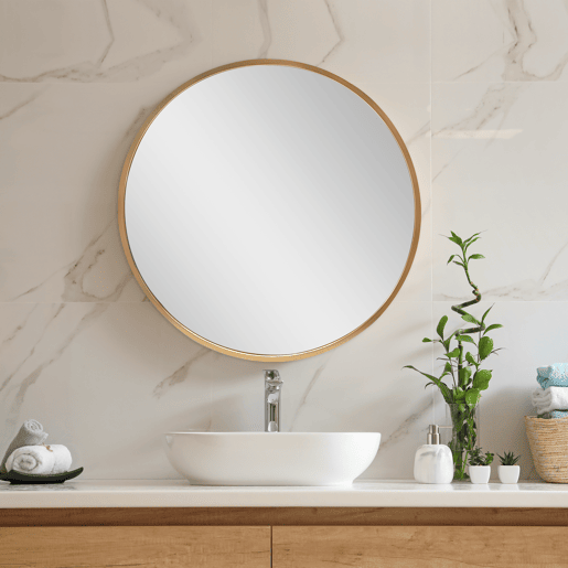 Espelho de parede para casa de banho Modugno alumínio redondo Ø 50 cm dourado en.casa.