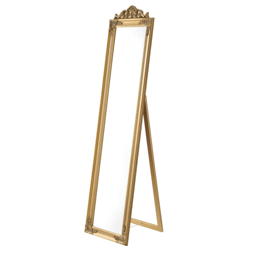 Espelho de pé Arezzo - 160x40 cm - Inclinável - Regulável - Moldura de eucalipto - Dourado en.casa.