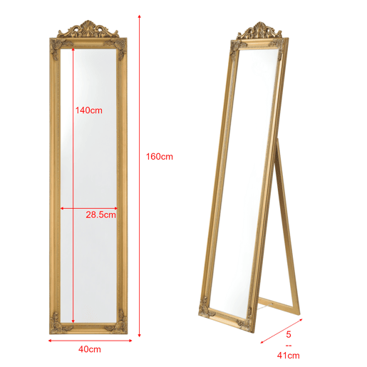 Espelho de pé Arezzo - 160x40 cm - Inclinável - Regulável - Moldura de eucalipto - Dourado en.casa.