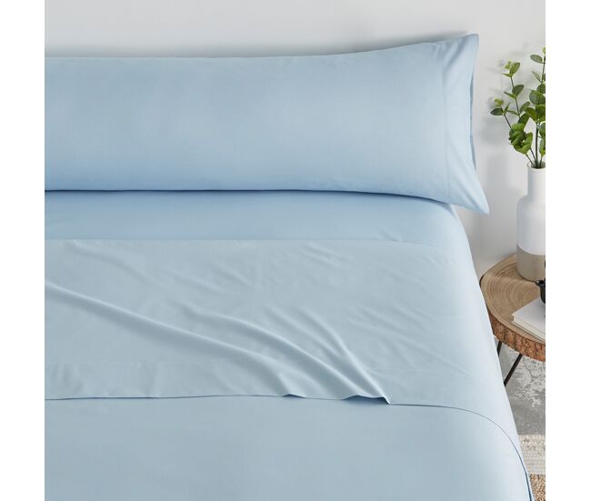 Juego de sábanas liso 3 piezas cama 90cm celeste tacto extrasuave donegal collections