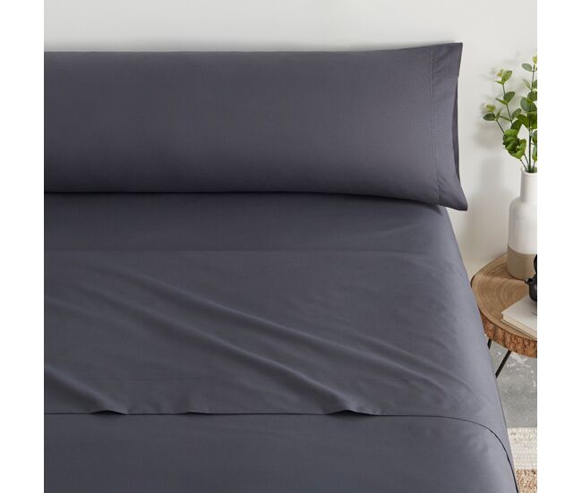 Juego de sábanas liso 3 piezas cama 135cm gris oscuro tacto extrasuave donegal collections