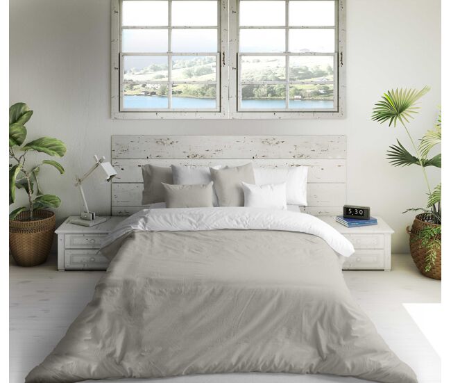 Funda nordica bicolor reversible gris pálido 84/ blanco cama 180