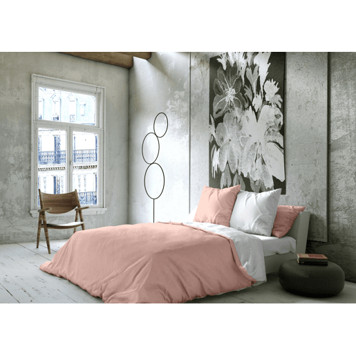CAPA DE EDREDÃO REVERSÍVEL BICOLOR ROSA FTR 8  CAMA BRANCA 200