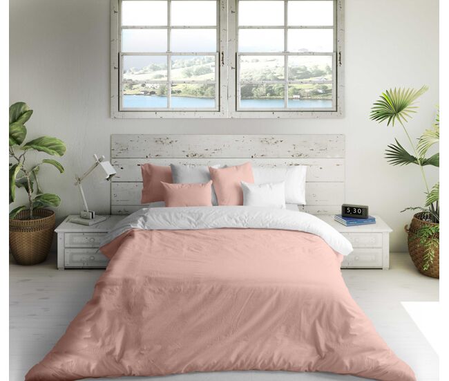 Funda nordica bicolor reversible rosa ftr 8 / blanco cama 150