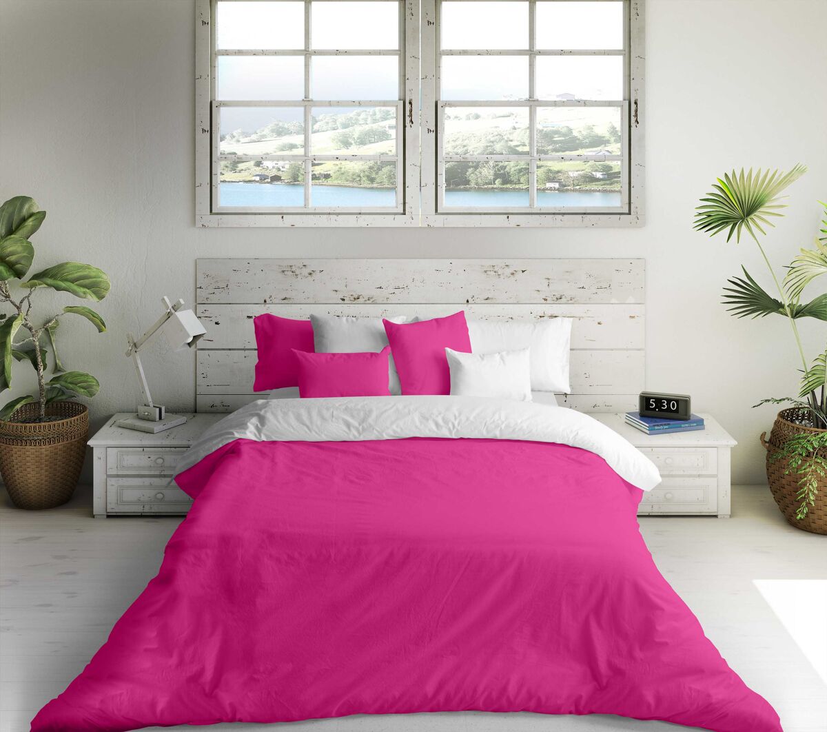 Funda nordica bicolor reversible fucsia 43 / blanco cama 180