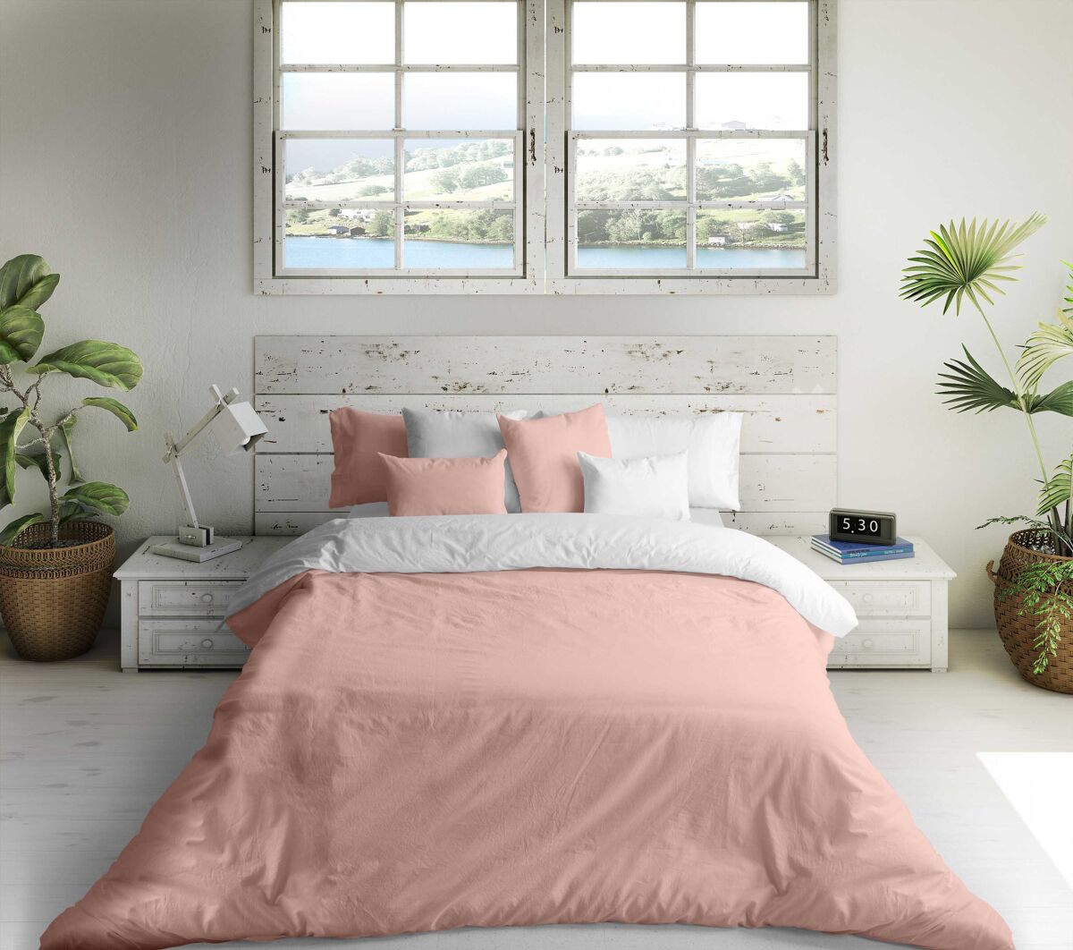 Funda nordica bicolor reversible rosa ftr 8 / blanco cama 135