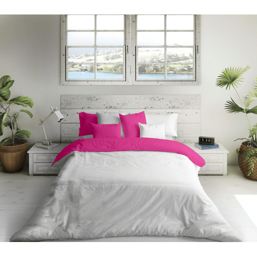 CAPA DE EDREDÃO REVERSÍVEL BICOLOR FÚCSIA 43  CAMA BRANCA 105