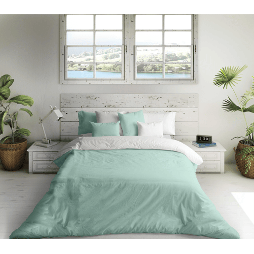 CAPA DE EDREDÃO REVERSÍVEL BICOLOR VERDE 702  CAMA BRANCA 150