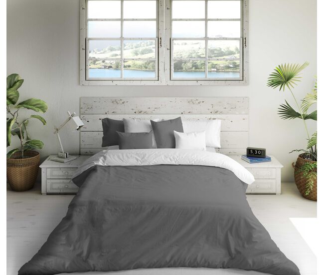 Funda nordica bicolor reversible gris 7 / blanco cama 200