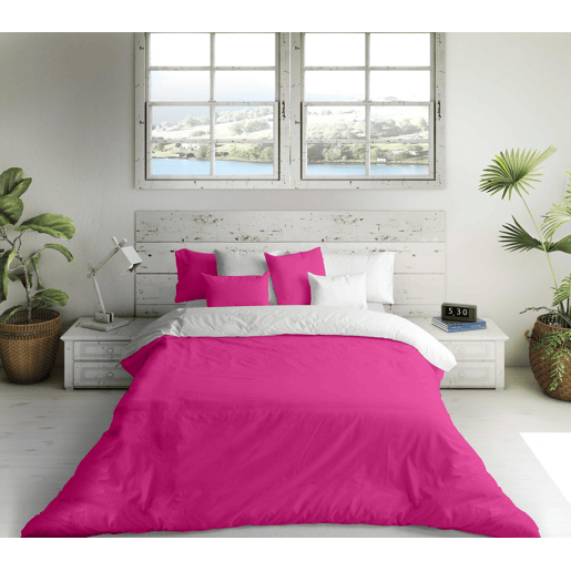 CAPA DE EDREDÃO REVERSÍVEL BICOLOR FÚCSIA 43  CAMA BRANCA 135