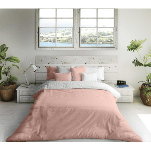 CAPA DE EDREDÃO REVERSÍVEL BICOLOR COR-DE-ROSA FTR 8  CAMA BRANCA 180