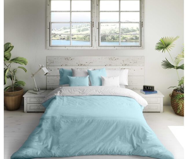 Funda nordica bicolor reversible azul mar 76 / blanco cama 200
