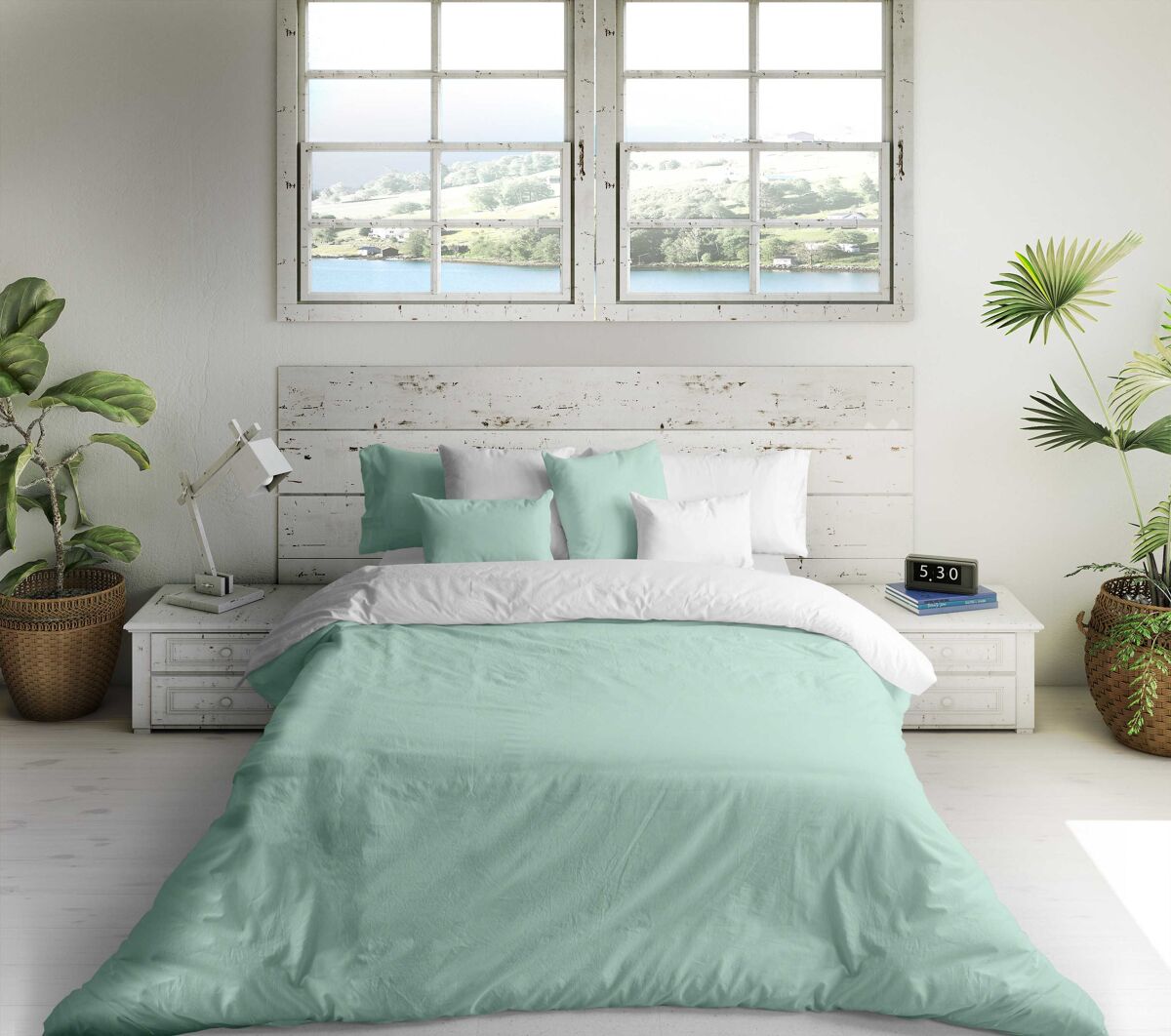 Funda nordica bicolor reversible verde 702 / blanco cama 180