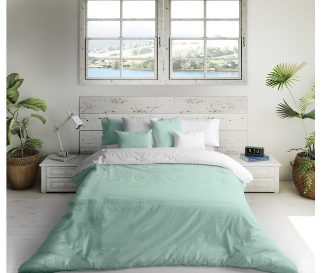 Funda nordica bicolor reversible verde 702 / blanco cama 180