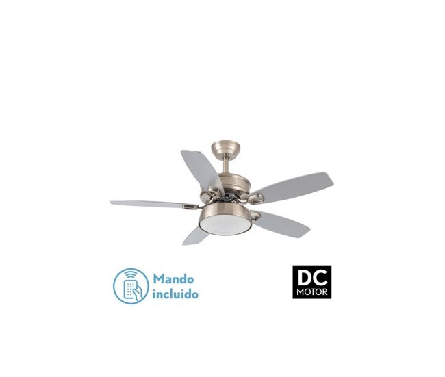 Iluminashop Ventilador de Techo con Luz LED y Mando 30W Níquel/Haya Motor DC