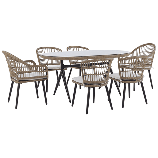 Conjunto de refeições de jardim 6 lugares ALIANO II com almofadas Creme