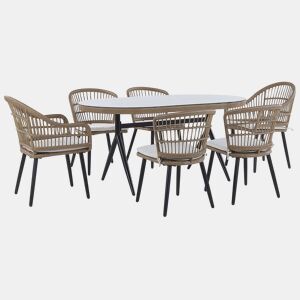 Conjunto de refeições de jardim 6 lugares ALIANO II com almofadas Creme