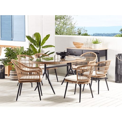Conjunto de refeições de jardim 6 lugares ALIANO II com almofadas Creme