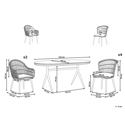 Conjunto de refeições de jardim 6 lugares ALIANO II com almofadas Creme