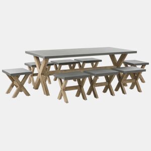 Conjunto de refeições de jardim com tamboretes 8 lugares OLBIA Betão Cinzento