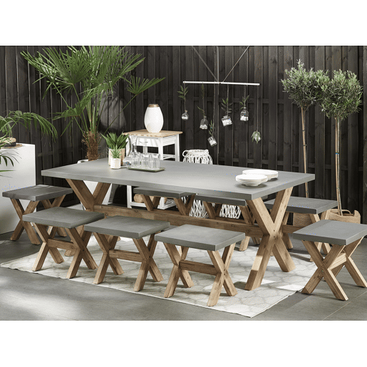 Conjunto de refeições de jardim com tamboretes 8 lugares OLBIA Betão Cinzento