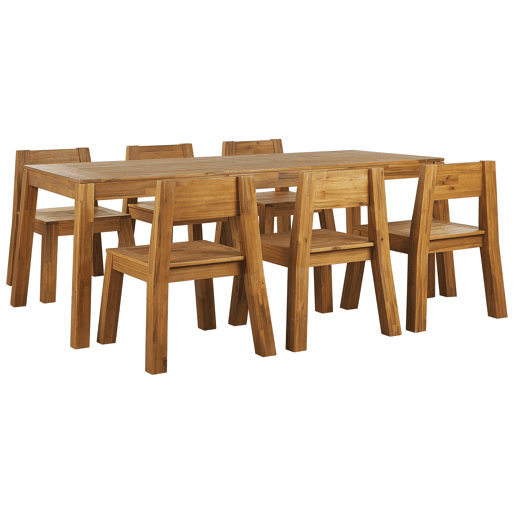 Conjunto de refeições de jardim 6 lugares LIVORNO Madeira de acácia Castanho