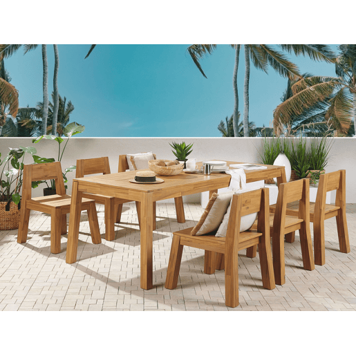 Conjunto de refeições de jardim 6 lugares LIVORNO Madeira de acácia Castanho