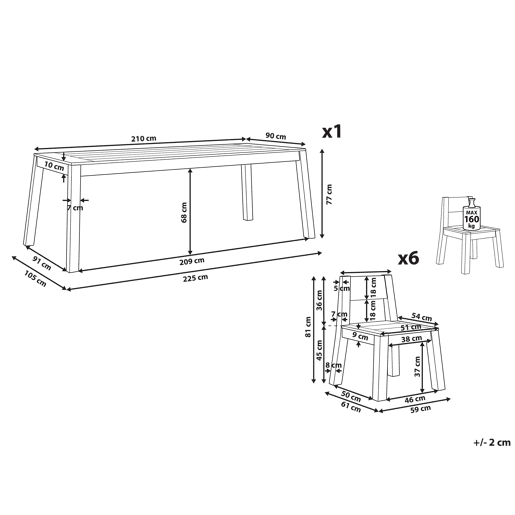 Conjunto de refeições de jardim 6 lugares LIVORNO Madeira de acácia Castanho