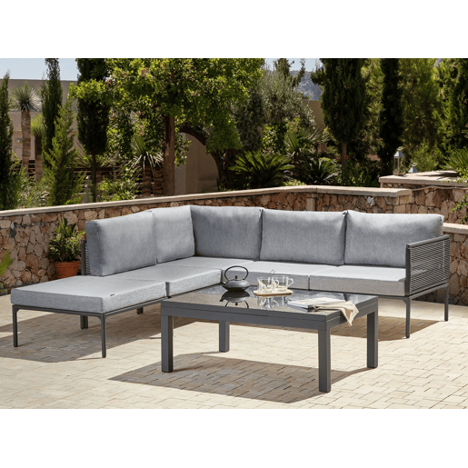 Conjunto de sofás de jardim de canto 6 lugares FORANO Metal Cinzento