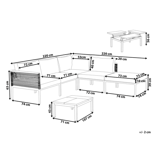 Conjunto de sofás de jardim de canto 6 lugares FORANO Metal Cinzento