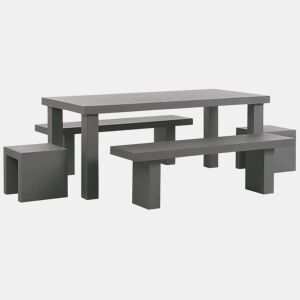 Conjunto de refeições de de jardim com bancos e tamboretes 6 lugares TARANTO Betão Cinzento