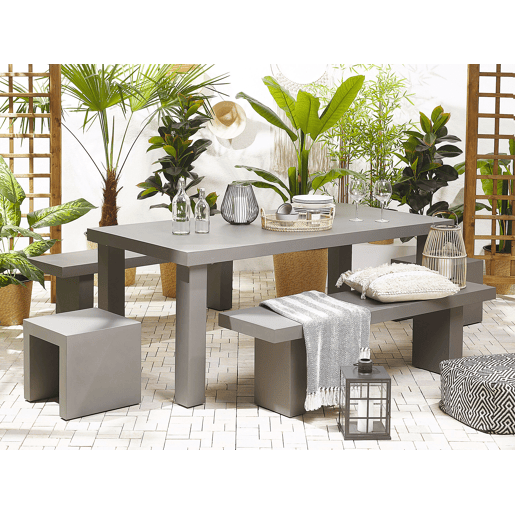 Conjunto de refeições de de jardim com bancos e tamboretes 6 lugares TARANTO Betão Cinzento