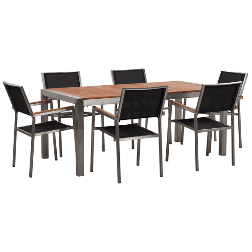 Conjunto de refeições de jardim 6 lugares GROSSETO Madeira de eucalipto CastanhoPreto