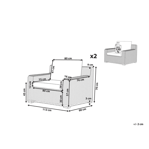 Conjunto de 2 poltronas de jardim ARDEA Rattan Castanho claro