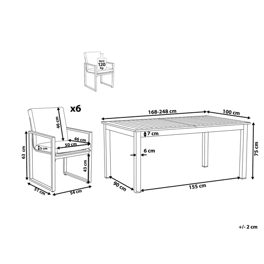 Conjunto de refeições de jardim 6 lugares PANCOLE com almofadas Metal Cinzento
