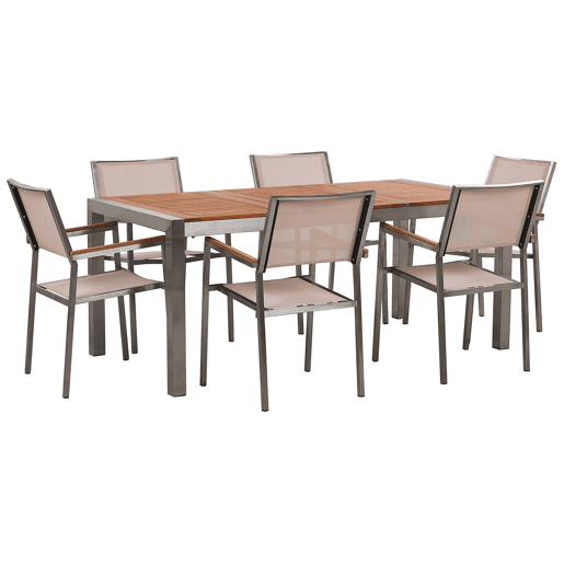 Conjunto de refeições de jardim 6 lugares GROSSETO Madeira de eucalipto CastanhoCreme
