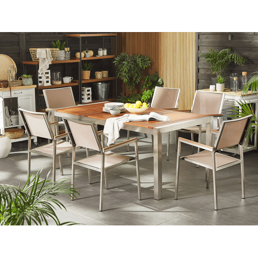 Conjunto de refeições de jardim 6 lugares GROSSETO Madeira de eucalipto CastanhoCreme