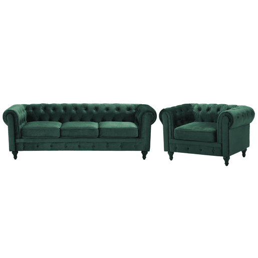 Conjunto de sala de estar CHESTERFIELD Veludo Verde esmeralda 4 lugares