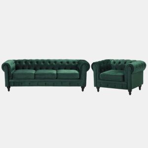 Conjunto de sala de estar CHESTERFIELD Veludo Verde esmeralda 4 lugares
