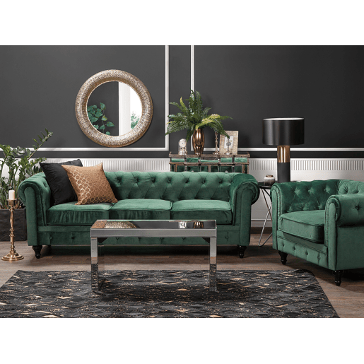 Conjunto de sala de estar CHESTERFIELD Veludo Verde esmeralda 4 lugares